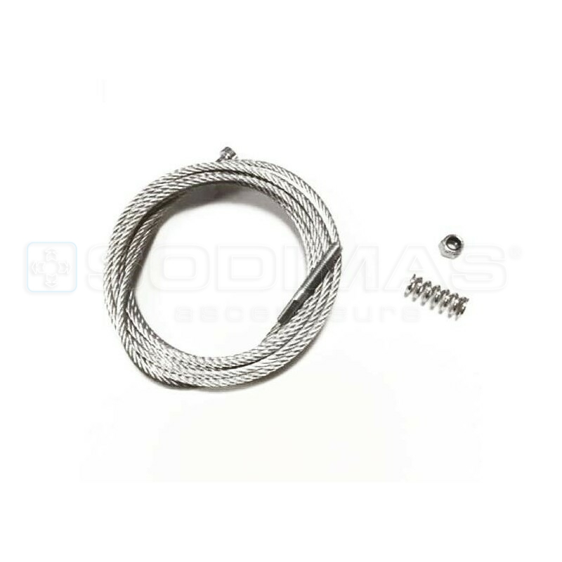 Câble acier-ressort-écrou porte cabine ouverture centrale 2 Vtx - PL 1100 - lg 3380 - SD20
